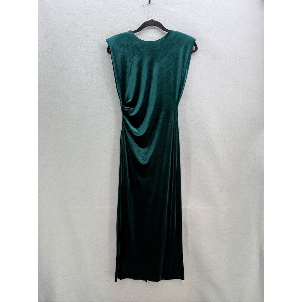 Zara Womens Green Velvet Sleeveless Draped Crewneck Slit Back Maxi Dress Size XS - Picture 2 of 8